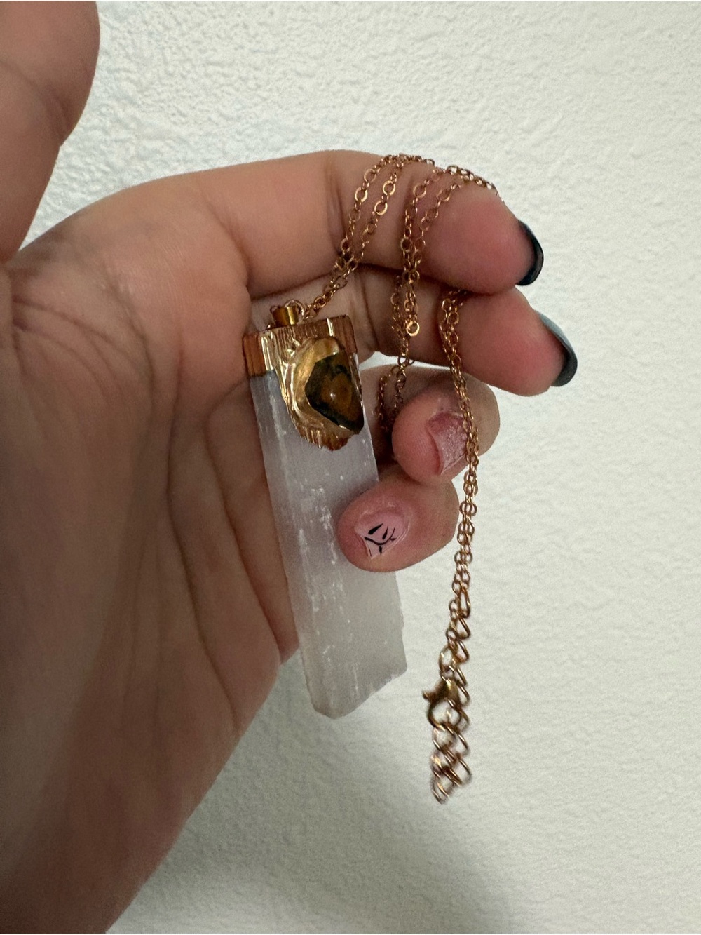 EARTHBOUND Gold-Tone Selenite Pendant with Brown Stone Accent - Picture 3 of 3